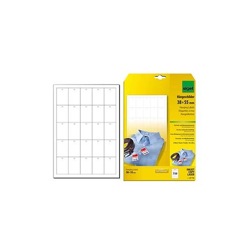 SIGEL Hängeetiketten weiß 38,0 x 55,0 mm blanko, 750 St.