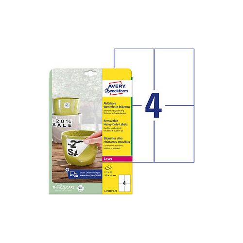 80 AVERY Zweckform wetterfeste Folienetiketten L4719REV-20 weiß 105,0 x 148,0 mm Image