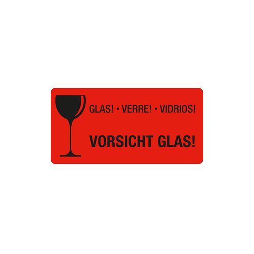 EICHNER Warnetiketten rot »Vorsicht Glas!« 100,0 x 50,0 mm, 250 Etiketten