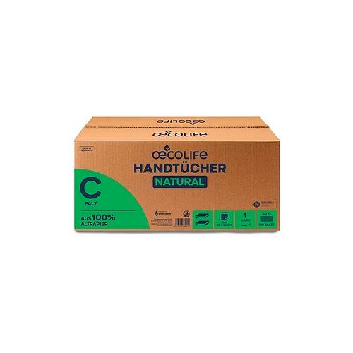 oecolife Papierhandtücher 4901201 NATURAL Lagen-Falzung 1-lagig 2.400 Tücher