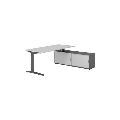 HAMMERBACHER XBE19SB höhenverstellbarer Schreibtisch lichtgrau rechteckig, C-Fuß-Gestell grau 180,0 x 80,0 cm