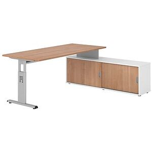 HAMMERBACHER OSE19SB höhenverstellbarer Schreibtisch nussbaum rechteckig, T-Fuß-Gestell silber 180,0 x 80,0 cm HAMMERBACHER OSE19SB höhenverstellbarer Schreibtisch nussbaum rechteckig, T-Fuß-Gestell silber 180,0 x 80,0 cm
