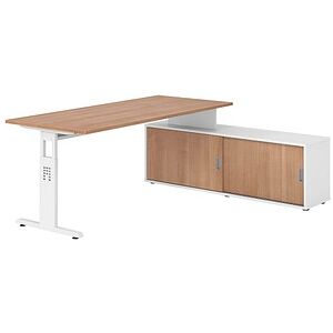 HAMMERBACHER OSE19SB höhenverstellbarer Schreibtisch nussbaum rechteckig, T-Fuß-Gestell weiß 180,0 x 80,0 cm HAMMERBACHER OSE19SB höhenverstellbarer Schreibtisch nussbaum rechteckig, T-Fuß-Gestell weiß 180,0 x 80,0 cm