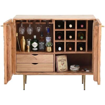 Hausbar Akazie Massivholz mit Weinregal von Wohnling, 90 cm Hausbar Akazie Massivholz mit Weinregal von Wohnling, 90 cm