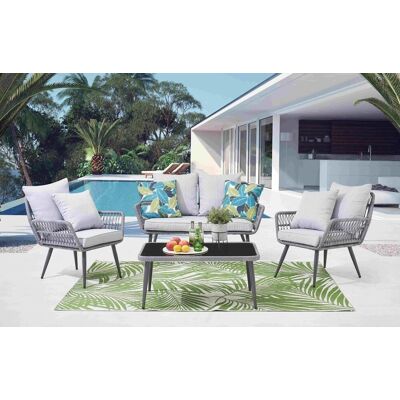 Möbilia Garten Sitzgruppe 4-teilig Polyrattan grau mit Tisch und Kissen Möbilia Garten Sitzgruppe 4-teilig Polyrattan grau mit Tisch und Kissen
