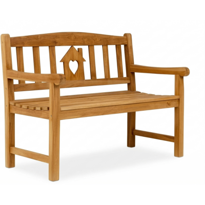 Garden Pleasure Gartenbank Teak 2-Sitzer HOME mit Haus & Herz Design Garden Pleasure Gartenbank Teak 2-Sitzer HOME mit Haus & Herz Design
