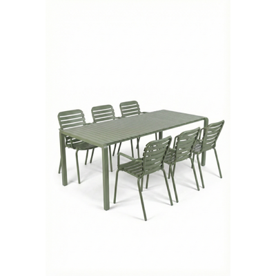 Zuiver Gartenmöbel-Set Vondel mit Tisch & 6 Armlehnstühlen in Grün, Aluminium Zuiver Gartenmöbel-Set Vondel mit Tisch & 6 Armlehnstühlen in Grün, Aluminium