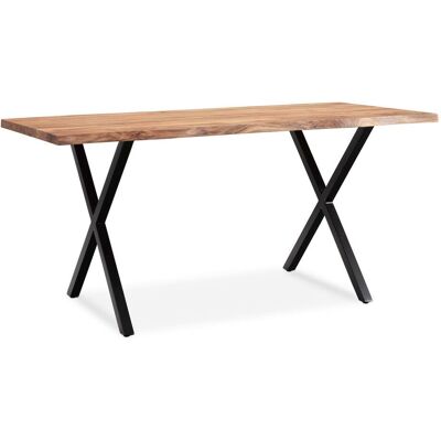 Wohnling Schreibtisch 140x80x76cm Akazie Massivholz Metall Baumkante X-Beine Schwarz Homeoffice Wohnling Schreibtisch 140x80x76cm Akazie Massivholz Metall Baumkante X-Beine Schwarz Homeoffice