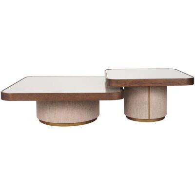 Richmond Interiors Couchtisch Willox im 2er-Set beige mit Eichenholz & Glas Richmond Interiors Couchtisch Willox im 2er-Set beige mit Eichenholz & Glas