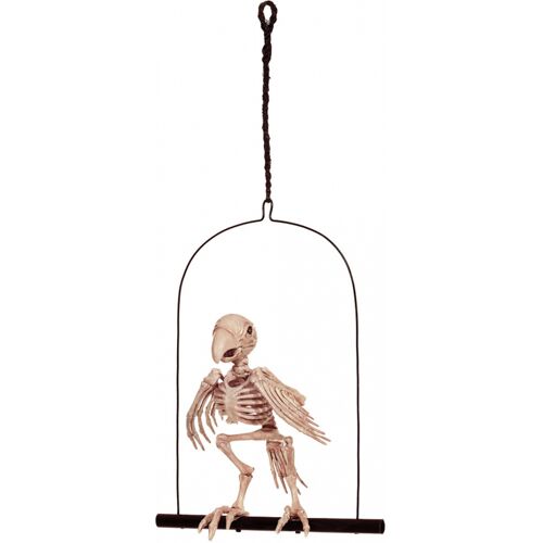 Horror-Shop Papagei Skelett auf Schaukel 32 cm