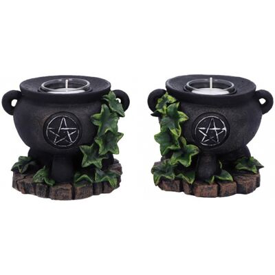 Horror-Shop Hexenkessel mit Efeu Teelichthalter 2er Set Horror-Shop Hexenkessel mit Efeu Teelichthalter 2er Set