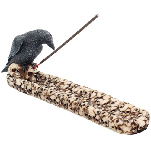 Horror-Shop Rabe mit Totenköpfe Räucherstäbchenhalter 25cm