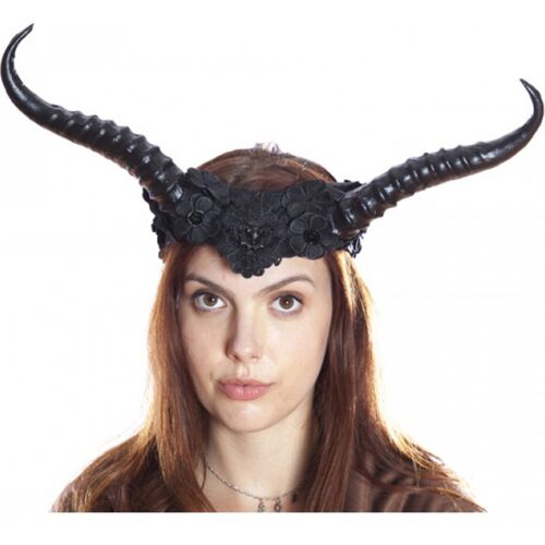 Horror-Shop Dunkle Fee Hörner Haarreif mit Spitze