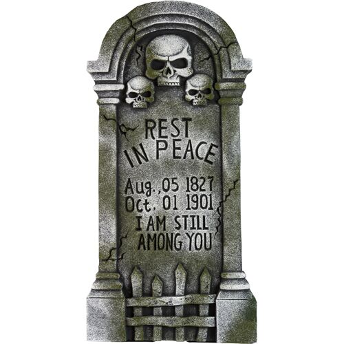 Horror-Shop Halloween Grabstein mit 3 Totenköpfe & Inschrift 91cm