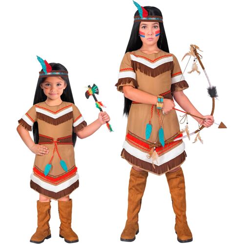 Horror-Shop Indianerin Mädchenkostüm mit Stirnband & Federn XS 116 / 4-5 Jahre