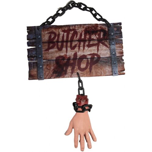 Horror-Shop Metzgerschild mit Kette & Hand 60cm