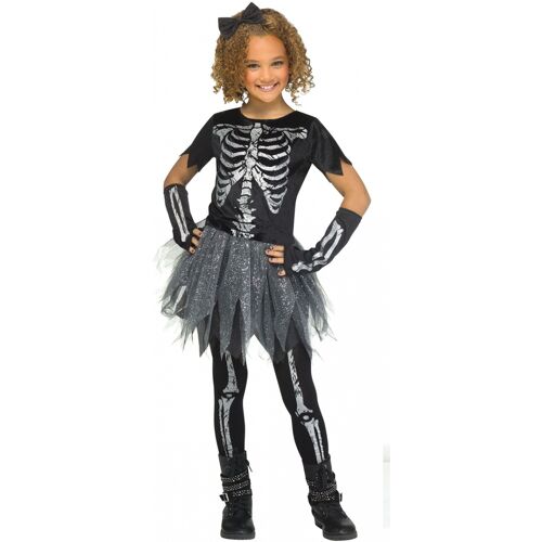 Horror-Shop Silver Glitter Skelett Girl Kinderkostüm M / 8-10 J