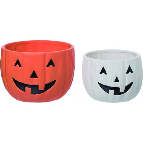 Horror-Shop Weiß & Orange Halloween Kürbis Schüsseln 2er Set 20x12cm