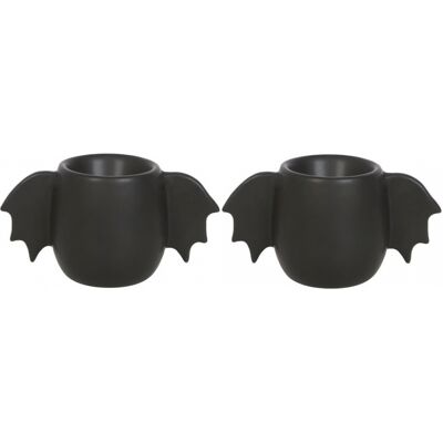 Horror-Shop Schwarze Eierbecher mit Fledermaus Flügeln 2 St. Horror-Shop Schwarze Eierbecher mit Fledermaus Flügeln 2 St.