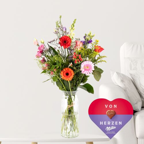 blumenshop.de Bunter Feldblumenstrauß + Milka Von Herzen