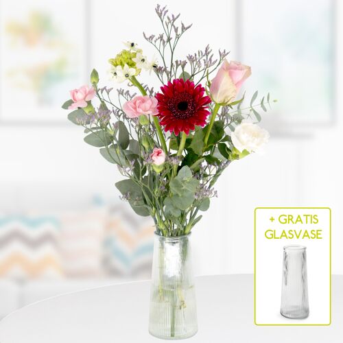 blumenshop.de Blumenstrauß Pastellgrüße + gratis Glasvase