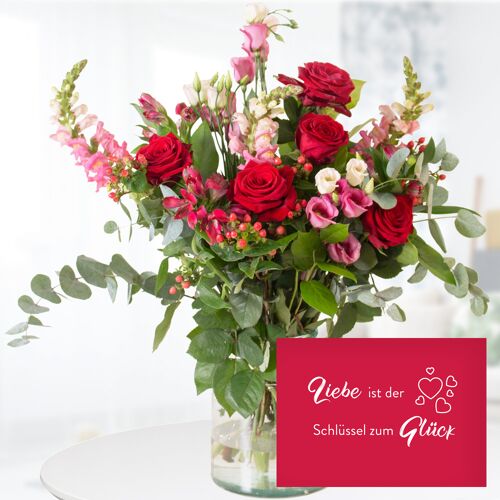 blumenshop.de Blumenstrauß Süße Romanze + "Liebe ist der Schlüssel zum Glück" Karte