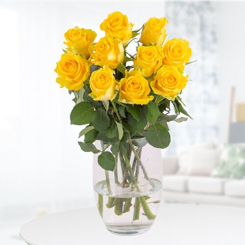 blumenshop.de 10 Gelbe Rosen (50cm)