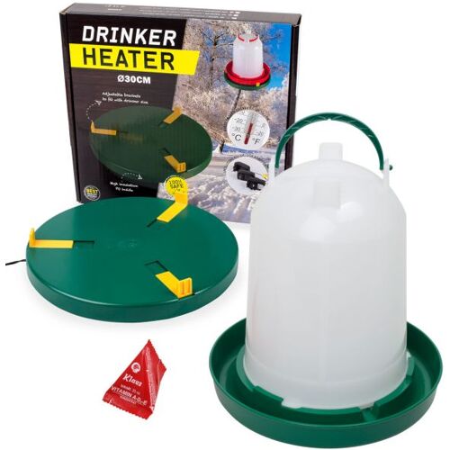 Komplettset: Tränkenwärmer Ø30cm + Geflügeltränke 6 Liter + Vitamin...