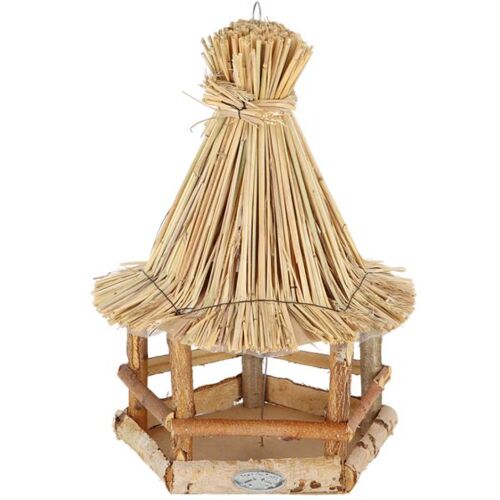 Esschert Design Futterhaus Birke - Vogelhaus mit Strohdach