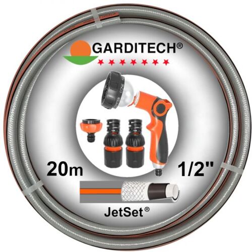 Garditech JetSet Garnitur: Premium Gartenschlauch 1/2 Zoll, 20m, 7-...