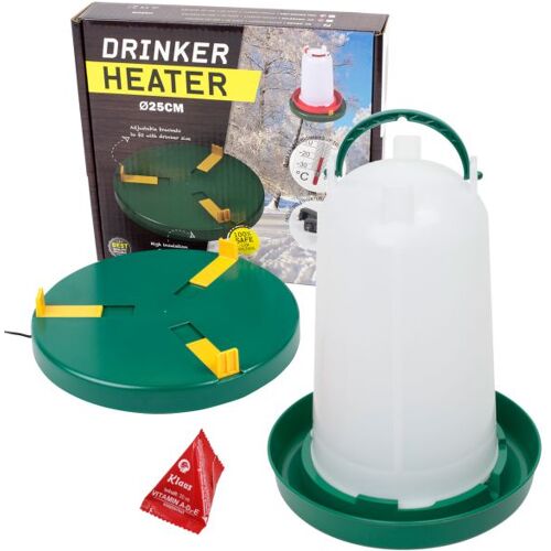 Komplettset: Tränkenwärmer Ø25cm + Geflügeltränke 3 Liter + Vitamin...