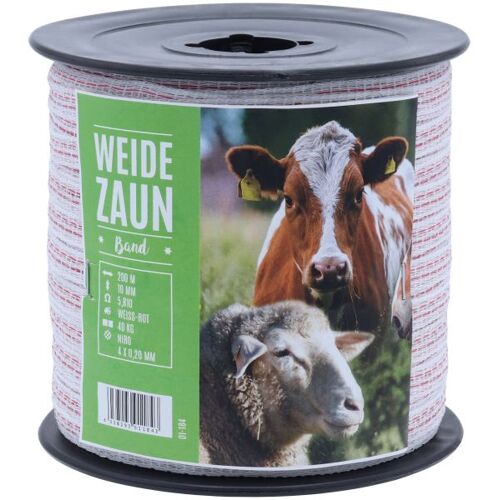Weidezaunband PROFI 200m, 10mm, 4 x 0,20 Niro, weiß-rot