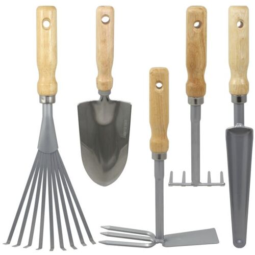 Garten Kleingeräte Set mit Holzgriff, 5-teilig: Schaufel, Fächerbes...