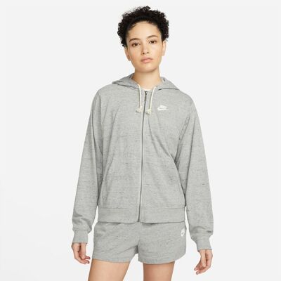 NIKE W Nsw Gym Vntg Easy Fz Hoodie Dk Grey Heather/white Xl NIKE W Nsw Gym Vntg Easy Fz Hoodie Dk Grey Heather/white Xl