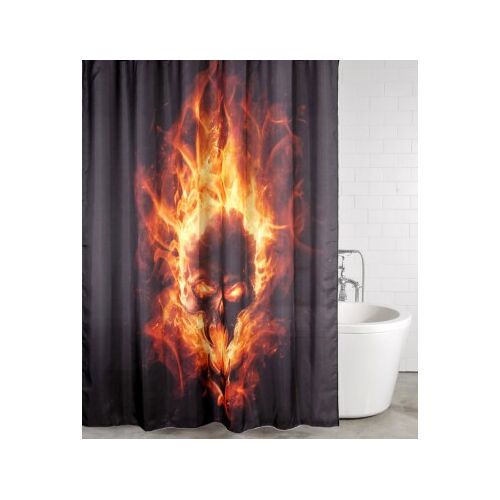 WCShop24 Duschvorhang Totenkopf in Flammen 180 x 200 cm