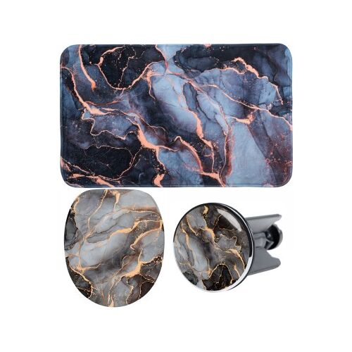 WCShop24 3-teiliges Badezimmer Set Marmor Abstrakt