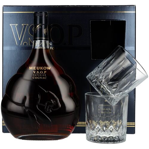 Meukow Cognac Meukow V.S.O.P Superior Cognac 40% Vol. 0,7l in Geschenkbox mit 2 Gläser