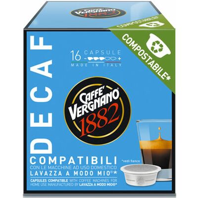 Caffè Vergnano - Entkoffeiniert- Kompostierbare Kapseln Kompatibel A Modo Mio Lavazza - 16 Kapseln - MaxiCoffee Caffè Vergnano - Entkoffeiniert- Kompostierbare Kapseln Kompatibel A Modo Mio Lavazza - 16 Kapseln - MaxiCoffee