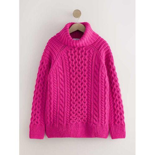 Next Bright Pink Roll Neck Cable Longline Jumper with Wool damen