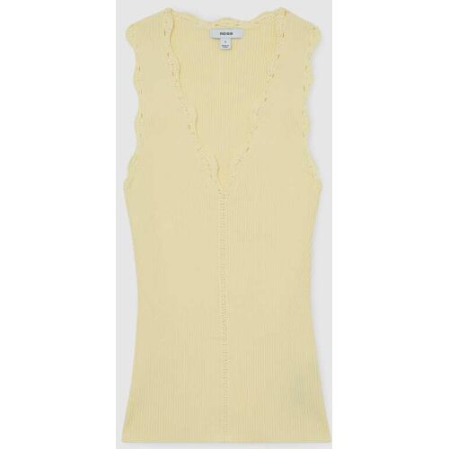 Reiss Reiss Buttermilk Yellow Freya Scallop-Trim Rib-Knit Vest damen