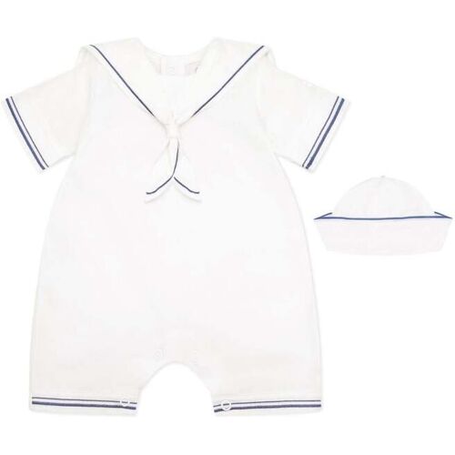 Emile Et Rose Emile Et Rose Style Sailor White Romper With Collar, Emb & Hat Set jungen