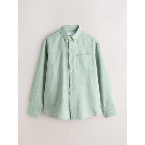 Next Green Standard Collar Cotton Linen Blend Long Sleeve Shirt 5X-Large herren