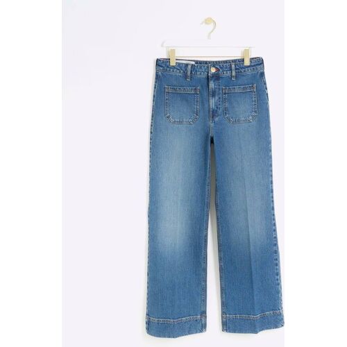 River Island River Island Blue Washed High Waisted Pocket Front Wide Leg Jeans damen