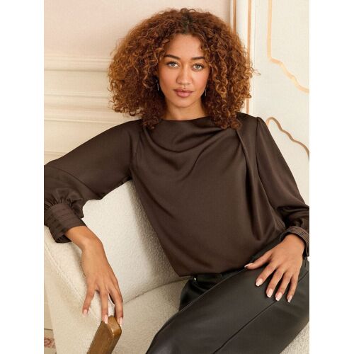 Love & Roses Love & Roses Chocolate Brown Long Sleeve Satin Cowl Neck Blouse damen