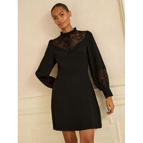 Love & Roses Love & Roses Black Sequin Lace Yoke Puff Sleeve Mini Dress EU 40 (UK 12) damen