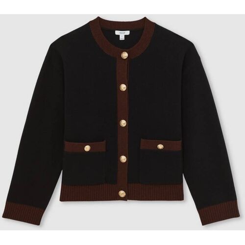 Reiss Reiss Burgundy/Black Olive Wool-Cashmere Crew-Neck Cardigan damen