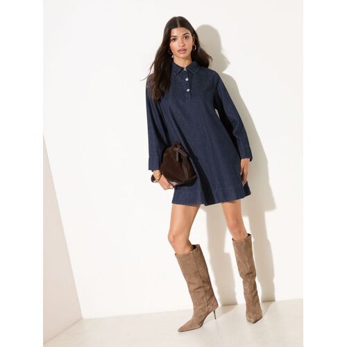 Friends Like These Friends Like These Rinse Wash Denim Trapeze Long Sleeve Mini Dress EU 42 (UK 14) damen