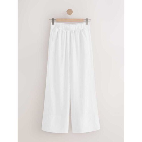 Next White Linen Blend Wide Leg Trousers damen