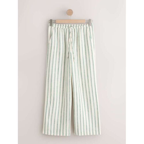 Next Green/Ecru Stripe Wide Leg Trousers with Linen damen