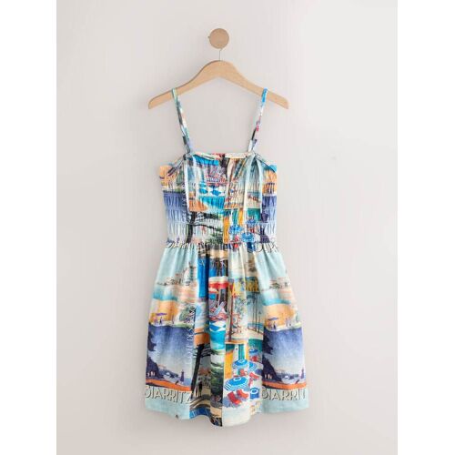 Next Blue Landscape Print Square Neck Shirred Strappy Mini Dress large damen